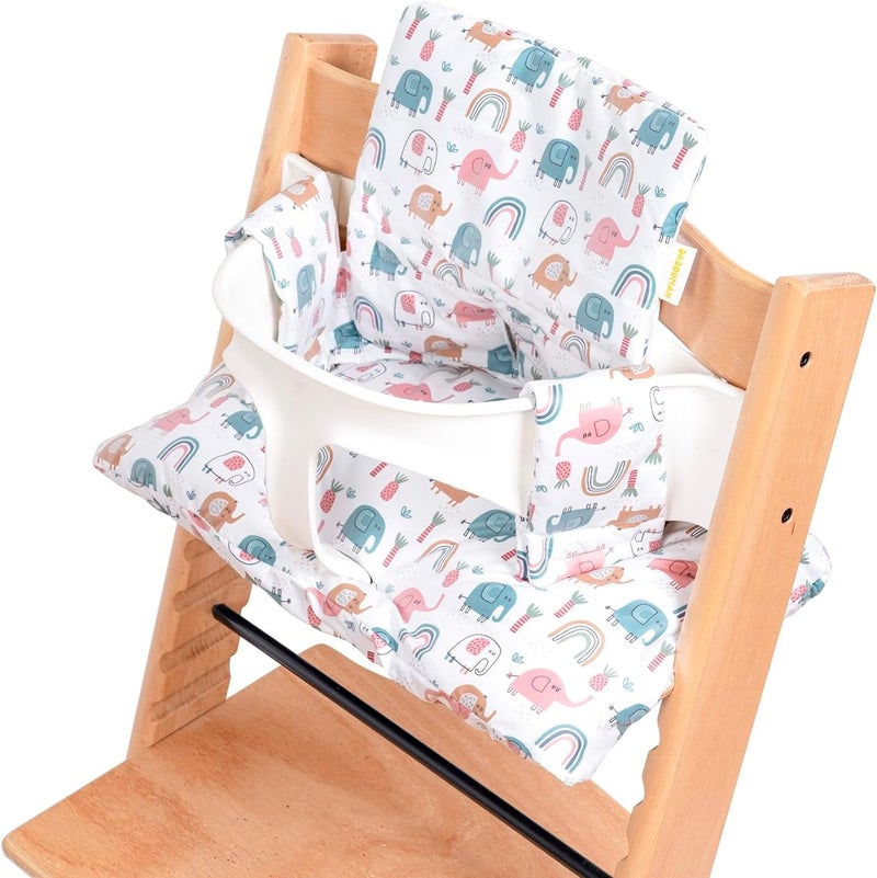 DADOUMAN Waterproof & Extra Padded Soft Dining Chair Seat Cushion, Wipe Clean Cushion for Stokke Tripp Trapp High Chair, 18" L x 11" W, Compatible & Convertible Design (Colorful Elephants) - Image 1